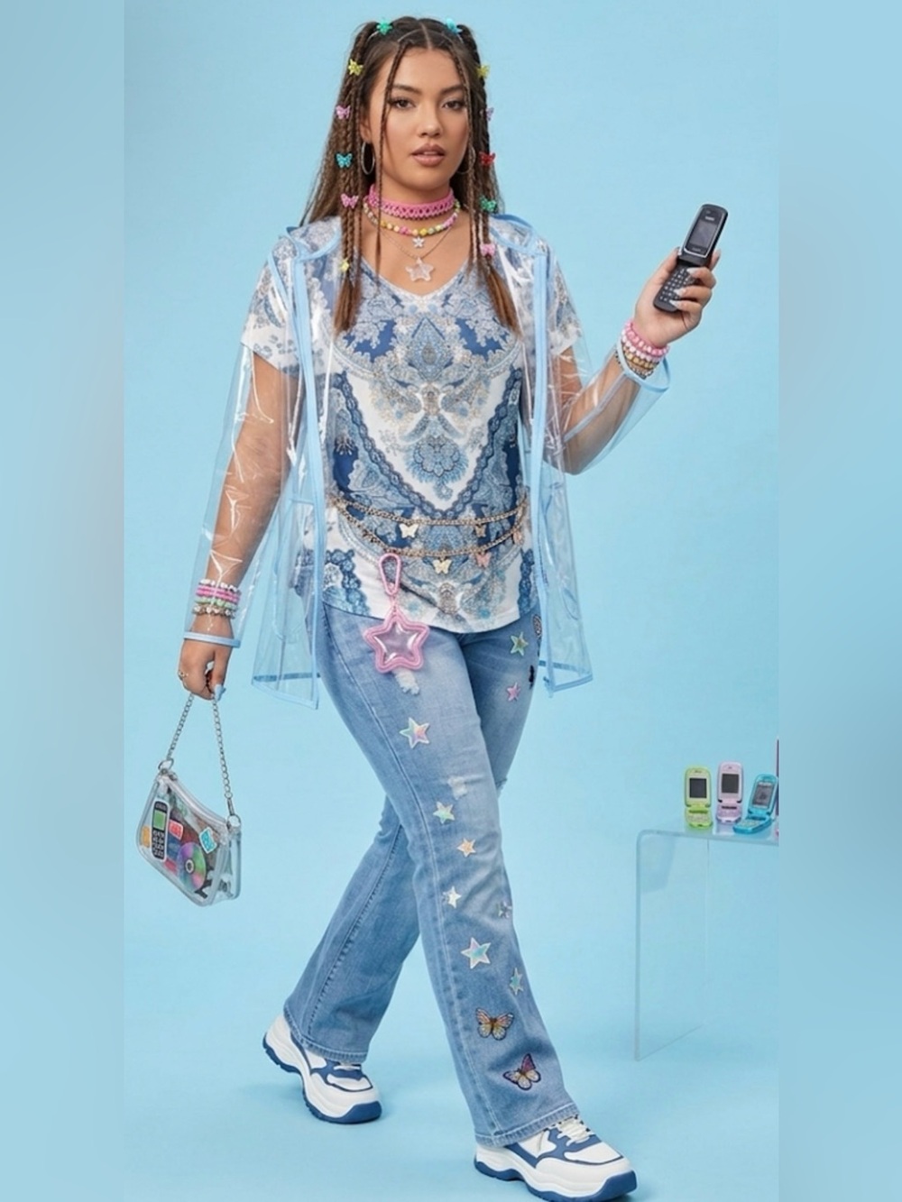 Y2K Blue Paisley Top